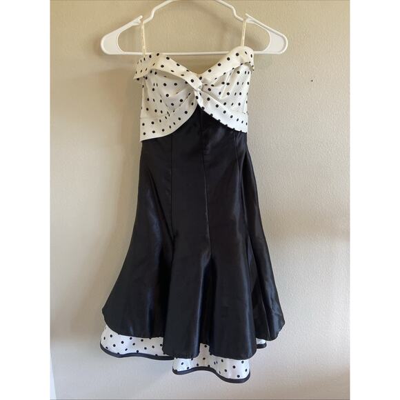Jessica McClintock Gunne Sax Black White Polka Dot Twist Tulle Strapless Dress 3 - Picture 1 of 15